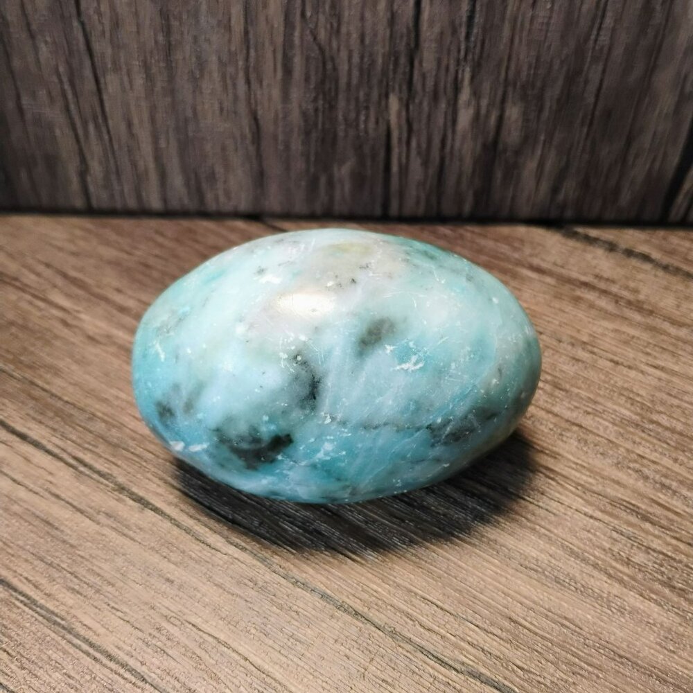 Polished Blue Marble Alabaster Egg Signed Italy, 3" Vintage Stone Paperweight